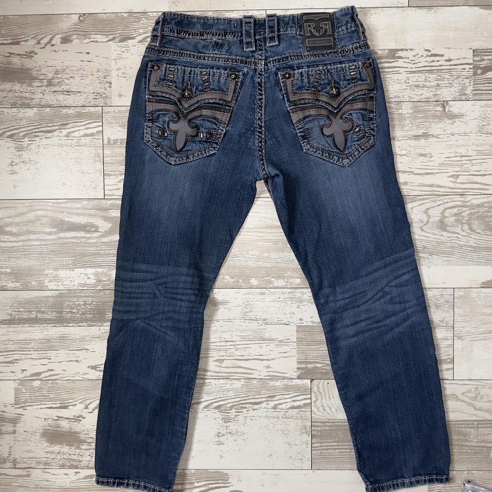 Rock Revival Jeans Mens 36x31 Blue Jack Slim Straight Denim Stretch Embroidered - Picture 13 of 14